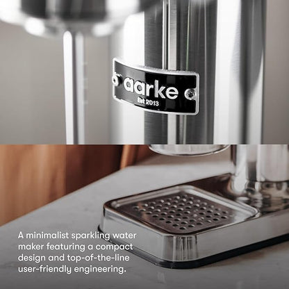 Aarke Carbonator lll with CO2 Cylinder, Sparkling & Carbonation Water Machine, Stainless Steel with PET BPA-Free Reusable Bottle Volume 1L/34 fl oz (Stainless Steel)