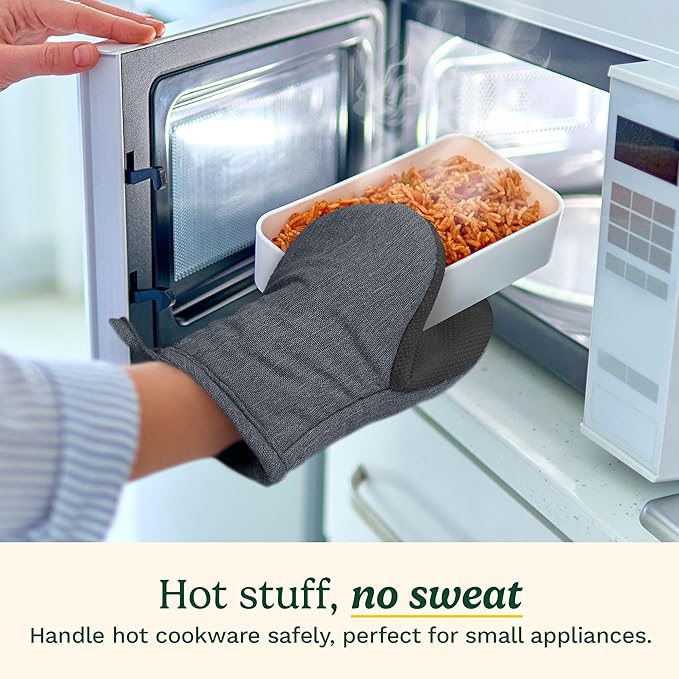 Cuisinart Mini Oven Mitts – 5.5” x 7” Heat-Resistant Kitchen Mitts for Oven with Non-Slip Neoprene Palm, Cotton Filling, and Fabric Loop – Durable Oven Mitt Set for Cooking & Baking (Charcoal)