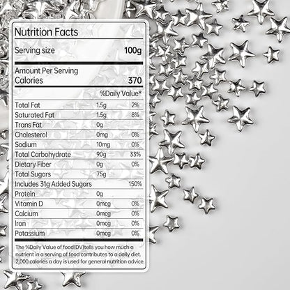 Silver Sprinkles for Cake Decorating, Star Candy Sugar, Mix Size, 150g/5.29oz, Food Grade, Cake Decoration, Cupcake Topper, Holiday, Party, Wedding Party, Birthday, Easter, Christmas Supplies