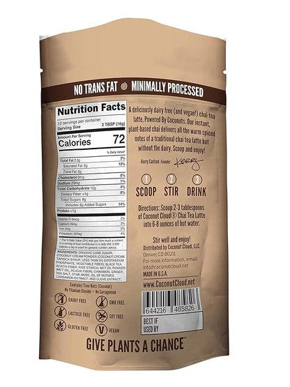 Coconut Cloud: Vegan Spiced Chai Tea Latte | Creamy, Delicious & Easy Dairy Free Alternative. Made in Colorado (Lightly Sweetened, Gluten Free, Soy Free), 7 oz