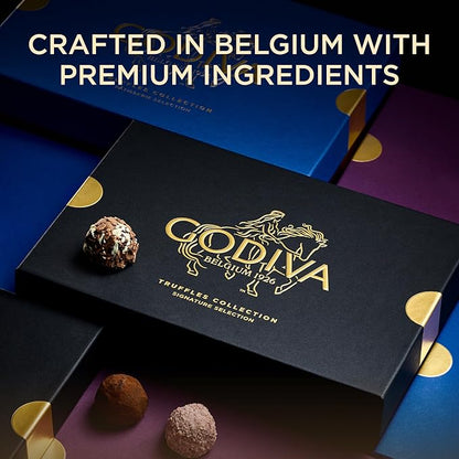 Godiva Signature Truffle Gift Box, Belgian Dark and Milk Chocolates with Ganache Center, Gourmet Gift for Birthdays, Holidays, Non-GMO & Kosher, 24 Pc
