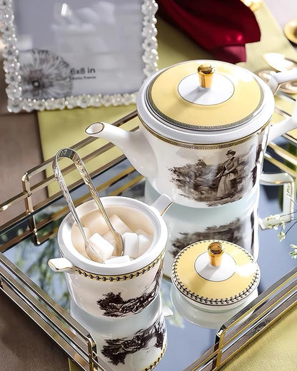 ACMLIFE Tea Set for Adults- Fine China Tea Set for 6, 21-Piece Vintage Coffee Set English Porcelain Tea Pot Sets for Adult Tea Party for Women Gift (Yellow, Extra Large 21)