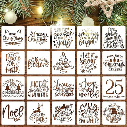 20pcs Christmas Stencils for Painting on Wood, 6' Xmas Holiday Stencil Set with Cardinal, Pet, Nativity Templates
