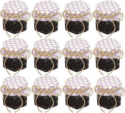 1.5 oz Hexagon Mini Glass Jars with BLACK Lids and Labels (Pack of 24)