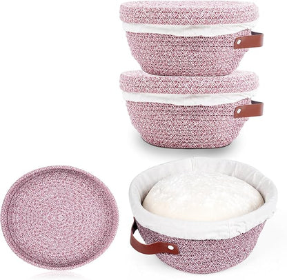 Stackable Cotton Banneton Proofing Basket Set– 2-Pack Bread Baskets (Round + Oval) With Cotton Lids, Sourdough Baking Kit for Home Bakers