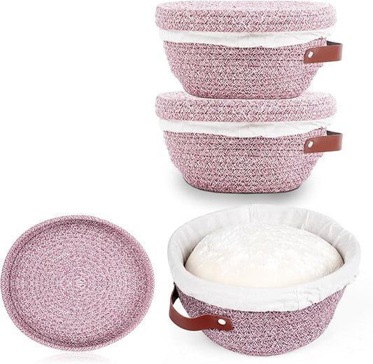 Stackable Cotton Banneton Proofing Basket Set– 2-Pack Bread Baskets (Round + Oval) With Cotton Lids, Sourdough Baking Kit for Home Bakers