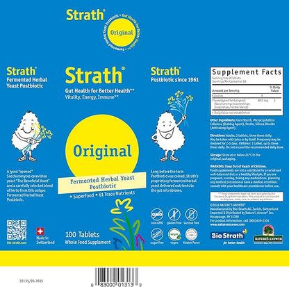 Strath Nutritional Yeast Tablets - Vegetarian, Lactose Free, Artificial Additive Free - Digestive Support, Nutrient Absorption - Unflavored Daily Supplement - Prebiotic and Postbiotic