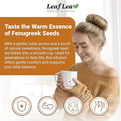 LeafLea 40 Natural Fenugreek Seed Tea Bags, 100% Pure from Fenugreek Seeds, Herbal Tea Infusion, Fenogreco Tea with Distinct Aroma and Smooth Flavor, Caffeine-Free, Individually Wrapped for Freshness