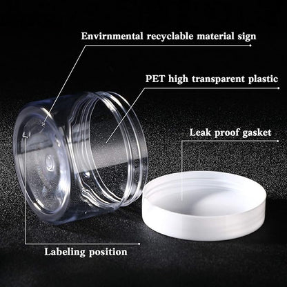 Patelai 4 Pieces Round Wide-mouth Leak Proof Plastic Container Jars with Lids for Travel Storage Makeup Beauty Products Face Creams Oils Salves Ointments DIY Making(6 Ounce,White)