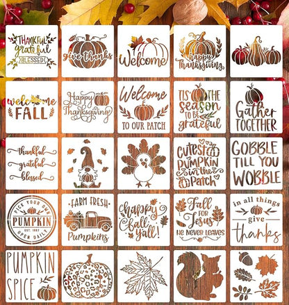 Fall Stencils for Painting 6” Pumpkin Stencils Autumn Leaf Stencil Happy Thanksgiving Templates for Wood Fabrics Crafts Decor
