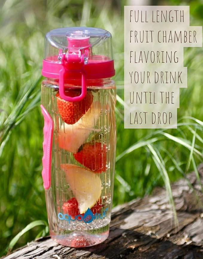 aquaFrut 32 OZ Fruit Infuser Water Bottle BPA-Free Fruit Infusion Sports Bottle - Flip Top Lid w Drinking Spout, Leak Proof, Made of Durable Tritan. Free Recipe eBook! (Teal)