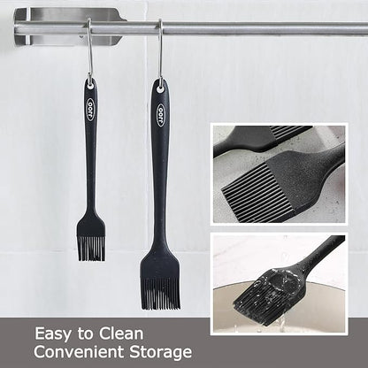 2PCS Silicone Basting Pastry Brush, JJOO Heat Resistant Food Cooking Brush for Oil, Sauce, Baking, BBQ and Grill, BPA Free, Dishwasher Safe (2Pack, Black)