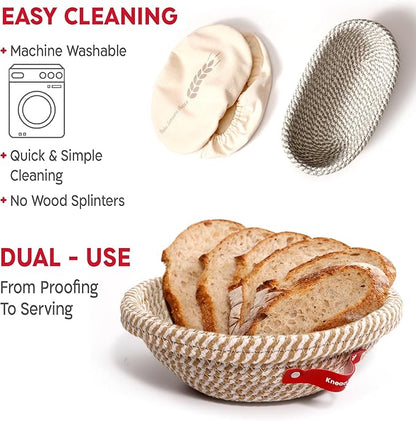 KneadAce Sourdough Starter Kit – 34oz Starter Jar, 2 Cotton Rope Banneton Proofing Baskets, Magnetic Bread Lame for Scoring – Gift for Bakers & Complete Sourdough Bread Baking Set