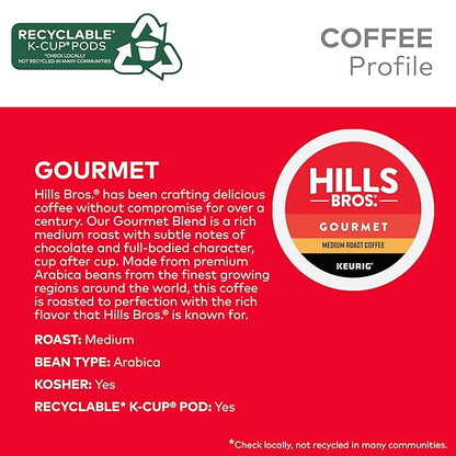 Hills Bros. Gourmet Blend Keurig K-Cup Pods for Keurig Brewers – Medium Roast Premium Arabica Blend, Kosher – 1 Pack of 12 Single Serve Pods