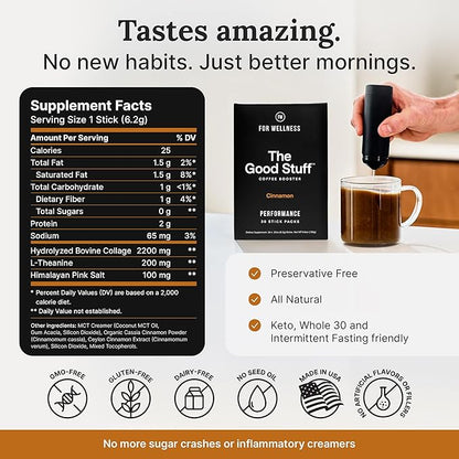 For Wellness The Good Stuff Performance – Coffee Booster | Collagen + MCT Powder Supplement with L-Theanine and Antioxidants for Jitter-Free Energy & Stamina | Non-Dairy, Keto-Friendly, 30 Servings