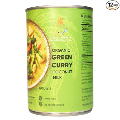 Islands Harvest Organic Green Curry Coconut Milk Pack of 12 - Vegan, Kosher, Halal, Non-Gmo, Usda Organic Green Curry - No Added Artificial Flavors, Colors & Preservatives