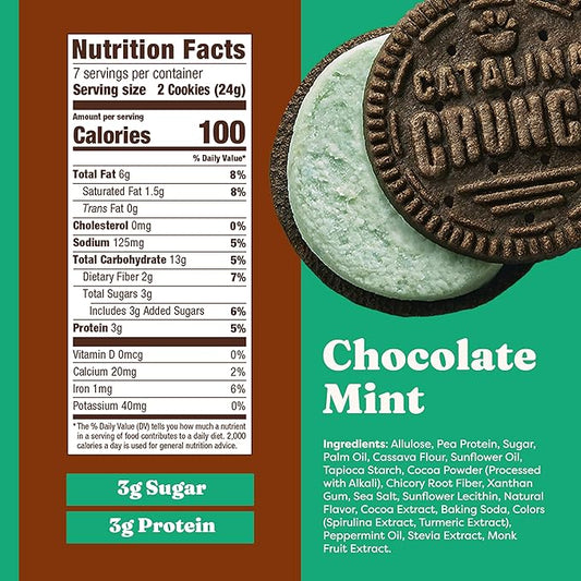 Catalina Crunch Protein Cookies, 4g Protein per Serving | Low-Sugar Sandwich Cookies | Gluten Free, Vegan | Keto Dessert Snacks - Chocolate Mint, 5.9 oz. (14 Count)