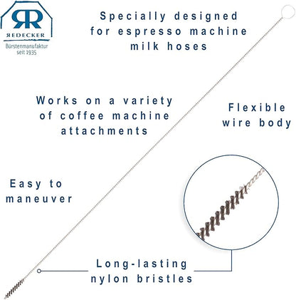 REDECKER Milk Foamer Hose Brush - Ideal for Espresso & Coffee Machine Attachments, Baby Bottle Cleaning, Detailing & More - Durable Nylon Bristles, Flexible Wire Handle, 12-1/2 Inches