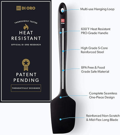 DI ORO Seamless Series Pro 14 Inch Extra Large Silicone Spatula - 600°F Heat-Resistant Rubber Spatula - Great for Baking, Cooking, and Scraping - BPA Free and LFGB Certified Food Safe Silicone (Black)