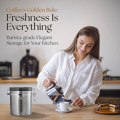 Mixpresso 16 Oz Coffee Canister with Window, Stainless Steel Airtight Coffee Container & scoop, Jar Tea Storage with Date Tracker, Vacuum Sealed Espresso Airtight Canister, Sugar Container