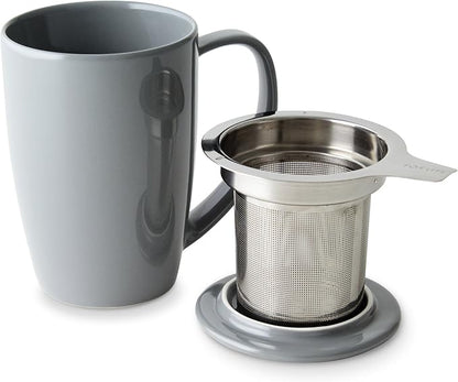 FORLIFE Curve Tall Tea Mug with Infuser and Lid 15 ounces, Gray