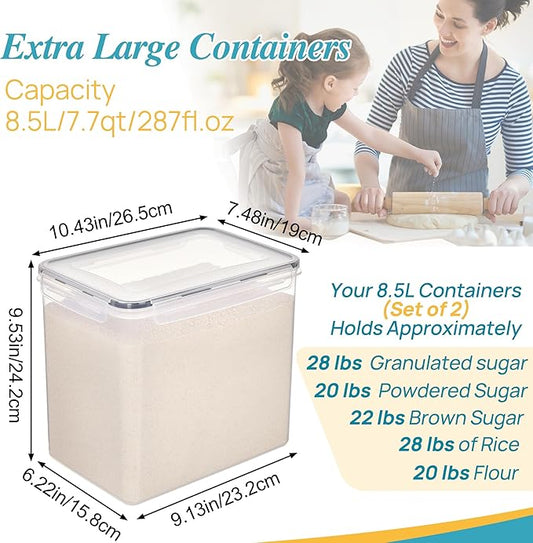Vtopmart 8.5L 2 Pack Extra Large Flour Sugar Storage Containers for 20lbs flour, Airtight Kitchen Pantry Organization Canisters with Lids for Bulk food, Rice, Baking Supplies, BPA Free, Black