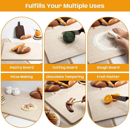 Marble Cutting Board For Kitchen, Large Marble Slab Pastry Board With Non-Slip Feet For Baking, Cheese, Charcuterie, Chocolate, 16x20 Inch, Pack Of 1 Piece