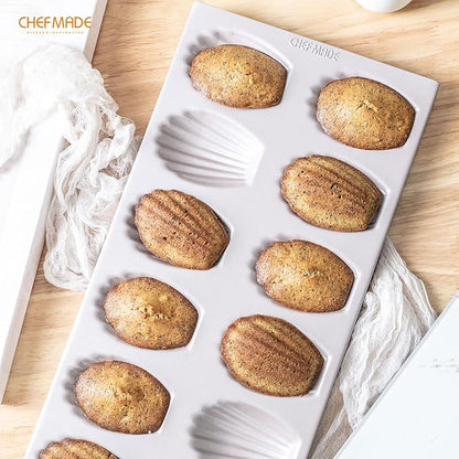 CHEFMADE Madeleine Mold Cake Pan, 12-Cavity Non-Stick Oval Shell Madeline Bakeware for Oven Baking (Champagne Gold)