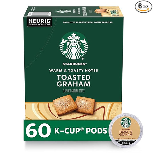 Starbucks K-Cup Coffee Pods, Toasted Graham Flavored Coffee, Naturally Flavored, 100% Arabica, 6 boxes (60 pods total)