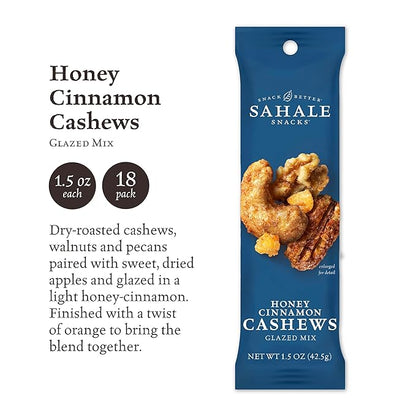 Sahale Snacks Honey Cinnamon Cashews Glazed Mix, 1.5 Ounce (Pack of 18)