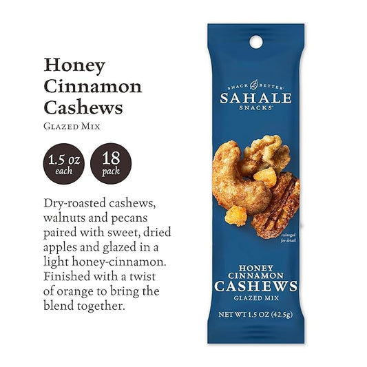 Sahale Snacks Honey Cinnamon Cashews Glazed Mix, 1.5 Ounce (Pack of 18)