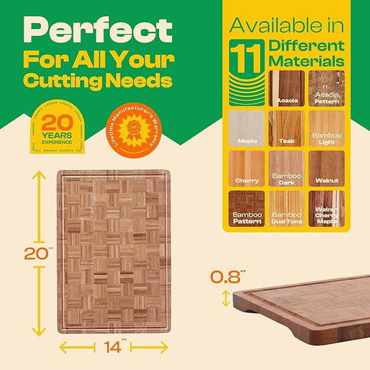 Riveira Bamboo End Grain Wood Cutting Board – Gourmet Bamboo Grandeur: 20 x 14 Wooden Cutting Boards – Wooden Cutting Boards For Kitchen Decorative – Innovative Juice Grooves End Grain Cutting Board