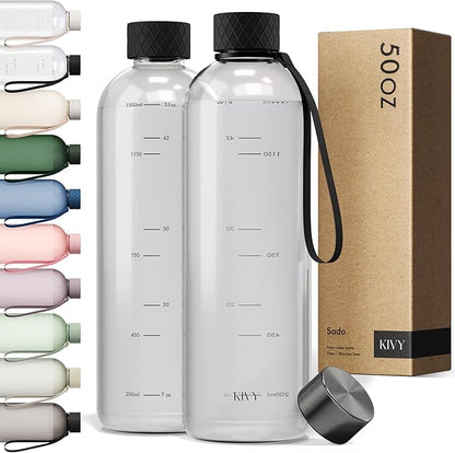 KIVY Tritan Water Bottle 2nd Generation (Black Clear, 50oz)