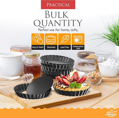 4 Inch Round Tart Pan 8 Pieces, False Bottom Pie Pan, Deep Fluted Tart and Quiche Pan with Removable Bottom - Non-Stick Tart Pan