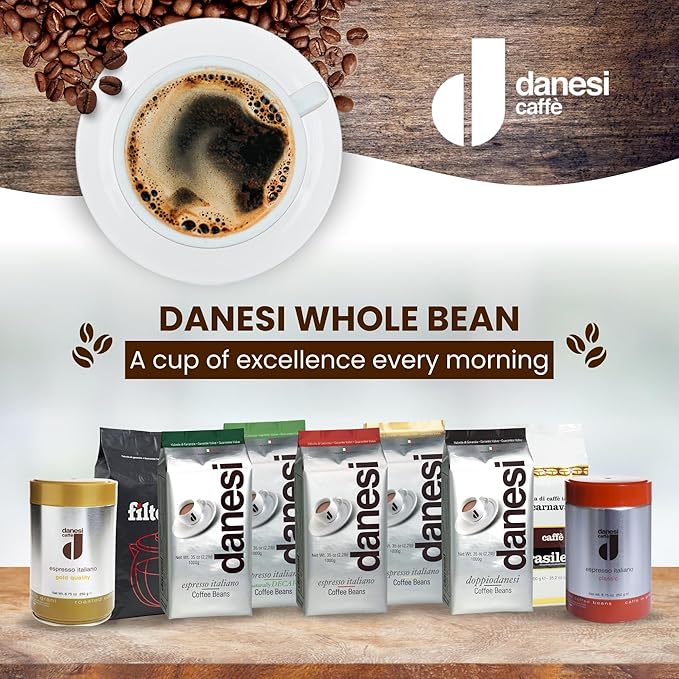 Danesi Caffe Italian Whole Coffee Beans - Espresso Coffee Beans and Medium Roast Whole Bean - Perfect for Espresso Machines, French Press, and Home Brewing - Emerald (4.5 lb)