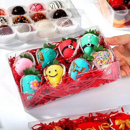 RomanticBaking 50PCS 8x5x2 Inch Full Clear Cookies Boxes Strawberry Boxes Bakery Boxes Cakesickle boxes Chocolate Truffle Boxestreat boxes