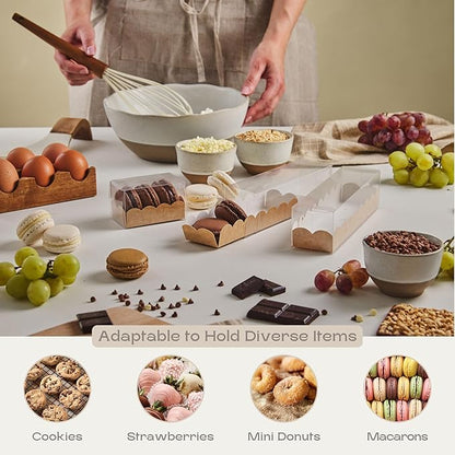 Pack of 25 Macaron Boxes with Clear Window (For 7) - Ideal for Gift Packaging or Strawberry - 7.48 x 1.96 x 1.96 Inch Natural Brown