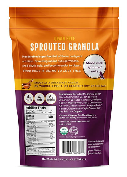 Lark Ellen Farm Grain-Free Granola, Certified Organic Raw Sprouted Vegan Clusters, Paleo & Crunchy Gluten-Free Bites for Cereal or Yogurt, Pumpkin Fig, 8 oz, 3 Pack
