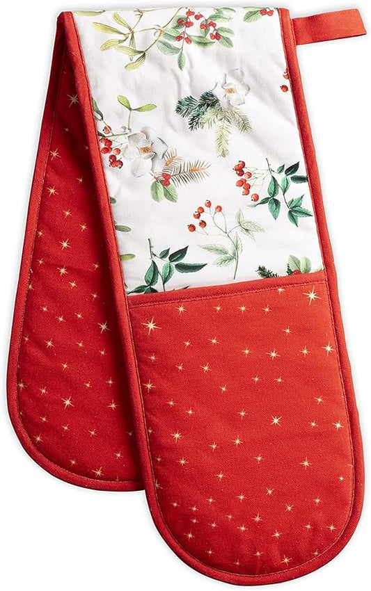 Maison d' Hermine Double Oven Mitts 100% Cotton 7"x35" Double Oven Mitt Heat Resistant BBQ Cooking Gloves with Loop, Baking, Grilling, Home, Kitchen, Handling Hot Pans (Noel)