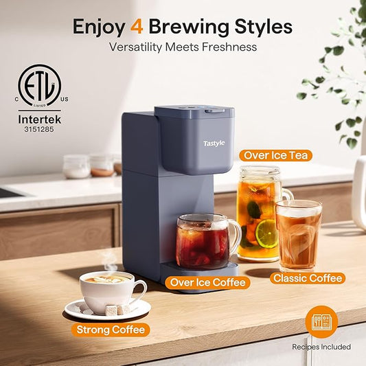 Single Serve Coffee Maker for K Cup, Ground and Tea, Hot and Iced Coffee Machines with Bold Setting, 6 to 16 Oz Brew Sizes, Compact for Small Spaces, Gray (2.0 Version)