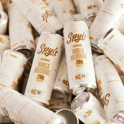 Spylt High Protein Vanilla Milkshake with 60mg Caffeine & 20g Protein - 90 Calories, Ready to Drink, Sugar Free, Lactose Free Milk, Perfect for Workout Recovery & Afternoon Pick Me Up - 12 Count