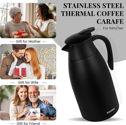 68 Oz Thermal Coffee Carafe, Stainless Steel Insulated Vacuum coffee crafts to keep coffee hot, 2 Liter Tea Water Coffee and Beverage Dispenser (Black)