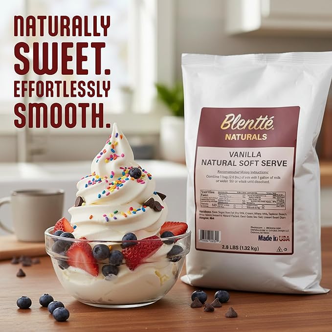 Blentte Soft Serve Ice Cream Mix - Natural Creamy Softserve Powder for Frozen Dessert Maker, Homemade Icecream, Gelato, or Yogurt - 4% Dairy Blend - Clean Label - Smooth Texture - Vanilla - 2.9 lbs