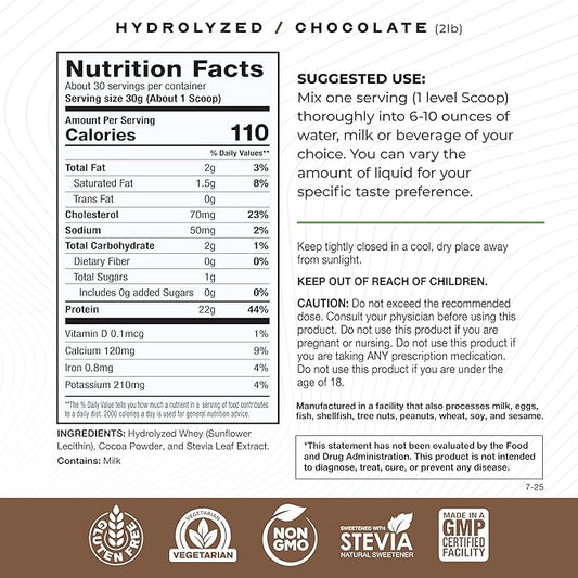 Muscle Feast Hydrolyzed Whey Protein Powder, Grass Fed and All Natural Hormone-Free, Hydro Whey Powder for Men and Women, Gluten Free, Non-GMO, Delicious Hydrolyzed Protein Powder, Chocolate, 2lb