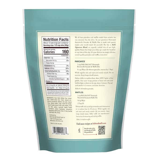 Bob's Red Mill Signature Buttermilk Pancake Mix, 20oz (Pack of 1)- Just Add Water, Makes 32-40 Pancakes per Bag