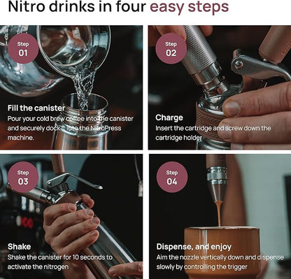 10 PCS NitroPress Nitrogen Coffee Chargers – Pure N2 Cartridges for Nitro Cold Brew Coffee Maker, Cocktails, Tea, and Beer – Use with NitroPress Instant Nitrogen Diffuser System