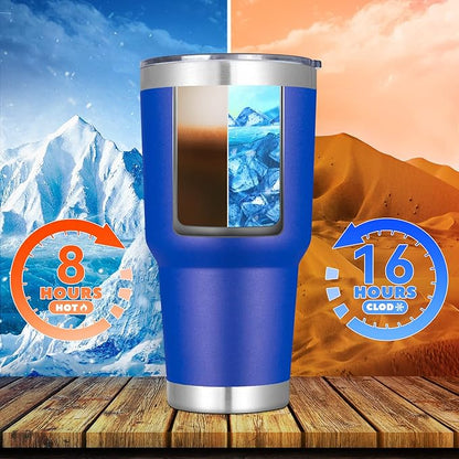 DOMICARE 30 oz Tumbler with Lid and Straw, Stainless Steel Tumblers Bulk, Insulated Vacuum Double Wall Travel Coffee Mug, Durable Powder Coated Tumbler Cups (Dark Blue, 4)