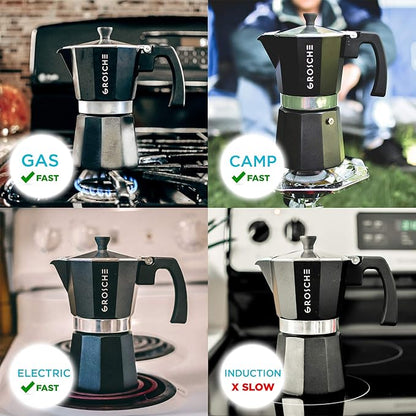 GROSCHE Milano Stovetop Espresso Maker Moka pot 12 espresso Cup - 23.6 fl oz, Black, Cuban Coffee Maker Stove top coffee maker Moka Italian espresso greca coffee maker brewer percolator