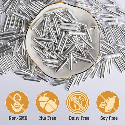 Twisweet Silver Rods Sprinkles, Edible Sugar Sprinkles for Cake Decorating, Candy Rods for Baking Cake Topper Ice Cream Cupcake Cookie Donut Decorations, Wedding Valentines Birthday Party Christmas Easter Supplies (130g/4.58oz)
