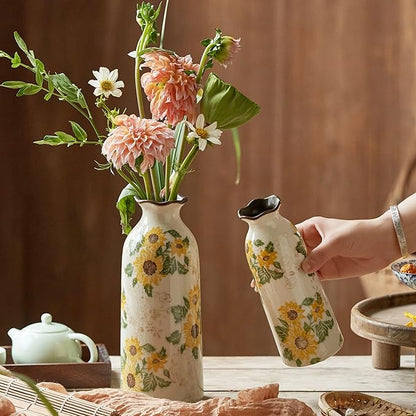 Autumn Ceramic Vase Set of 3, Farmhouse Decor Home Ceramic Vases for Your Kitchen Bedroom Living Room Bathroom & Shelf Centerpiece Table Decorations (H 9.5" + H7.7 + H5.9)